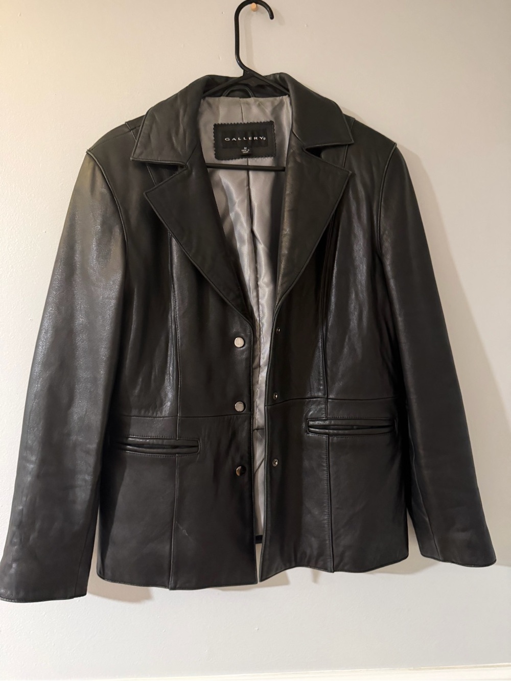 Gallery Black Leather Button-Front Women’s Blazer Jacket